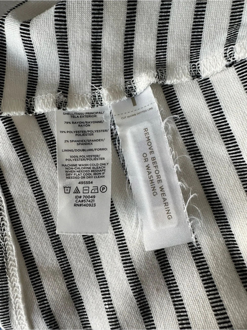 LOFT White and Gray Striped V-Neck Mini Dress